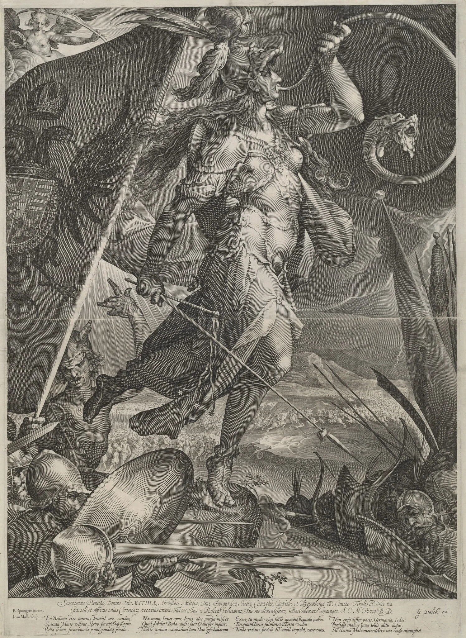 Bellona Leading the Imperial Armies Against the Turks, by Jan Muller, ink, 1600