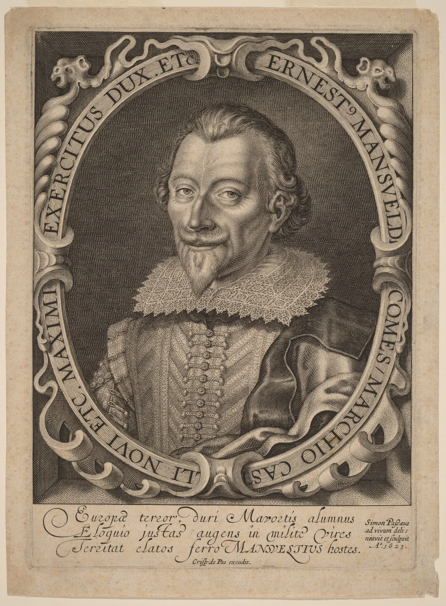 Count Ernest Mansfeld, by Simon van de Passe, ink, 1623