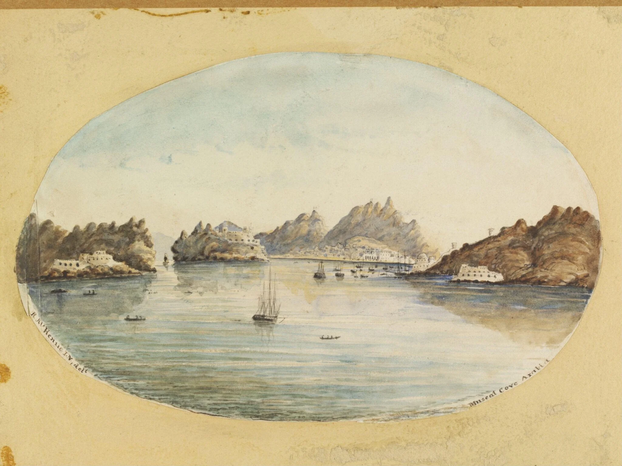 Muscat Cove, Arabia, by R. McKenzie, watercolor, 1826