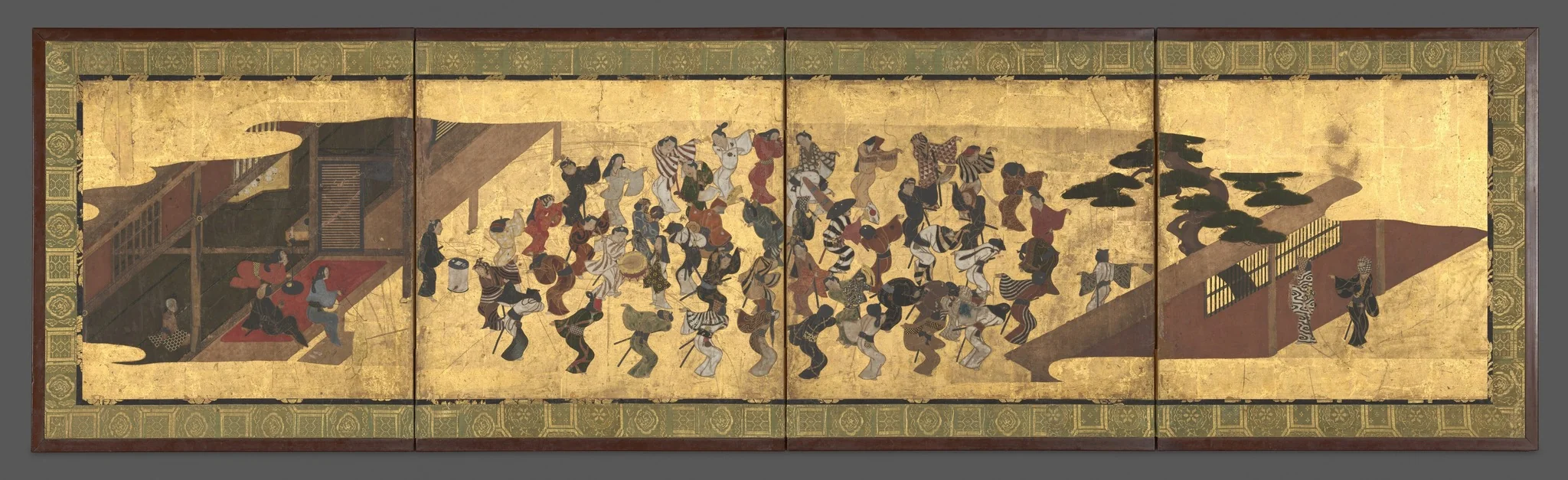 Festive Dancing at a Samurai Residence (Fūryū odori zu byōbu), by Unknown, unspecified, 1660