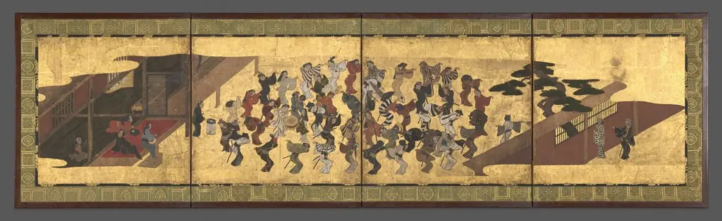 Festive Dancing at a Samurai Residence (Fūryū odori zu byōbu)