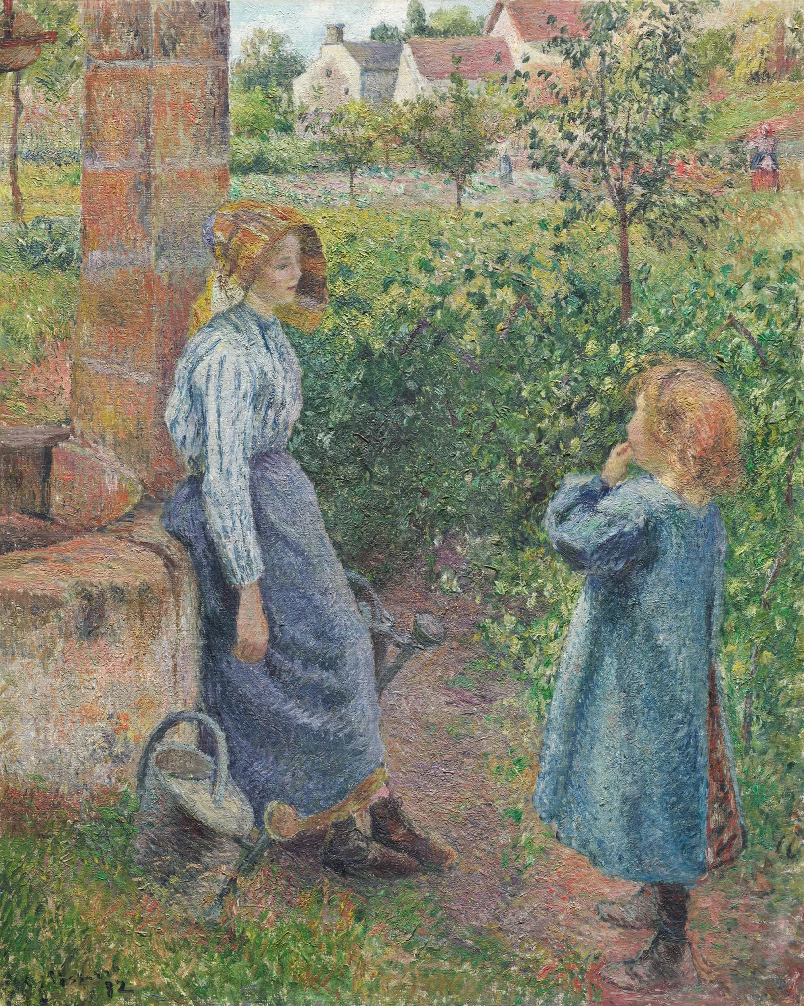 Woman and Child at the Well, by Camille Pissarro, oil, 1882