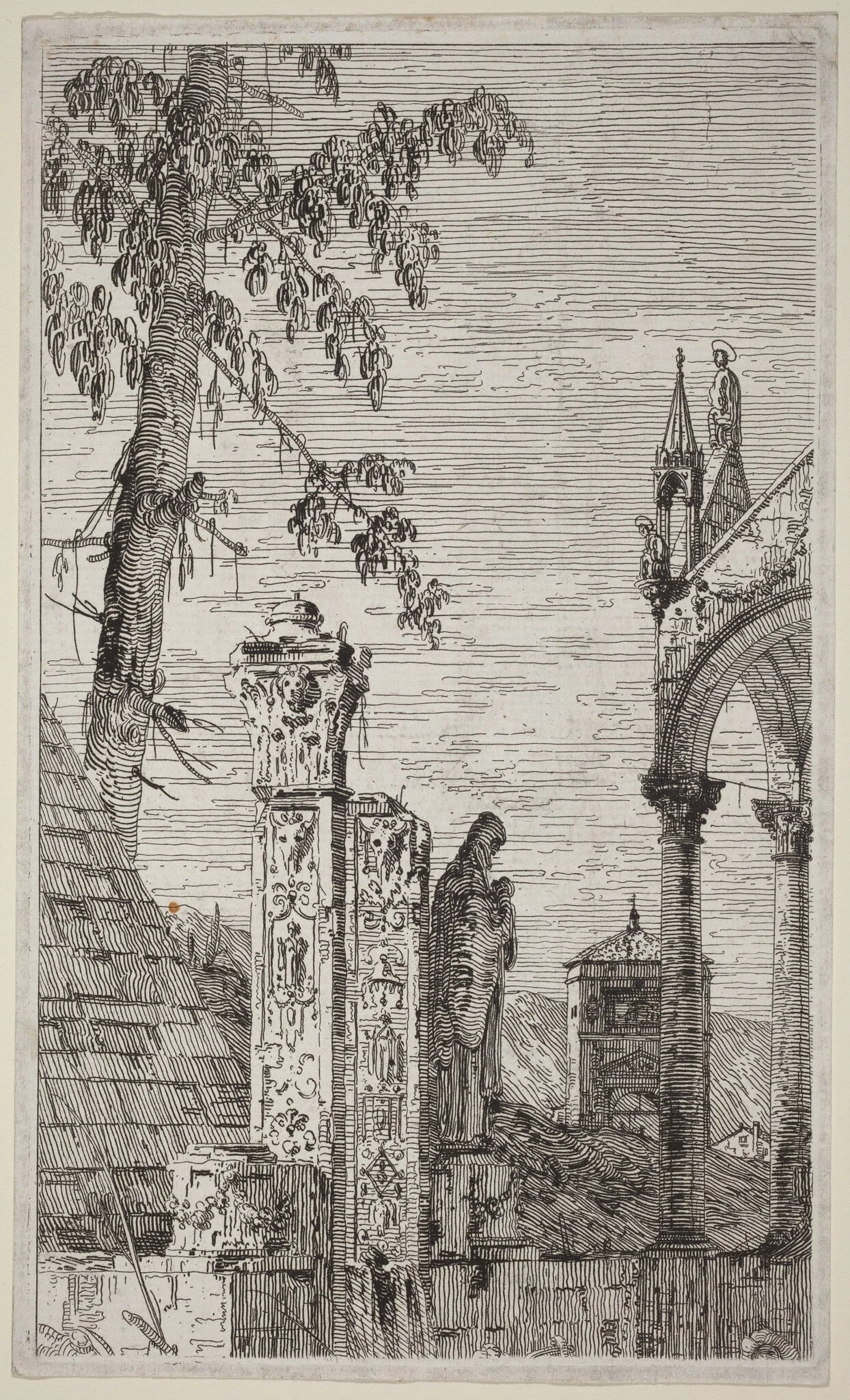 The Bishop's Tomb, by Canaletto, ink, 1740