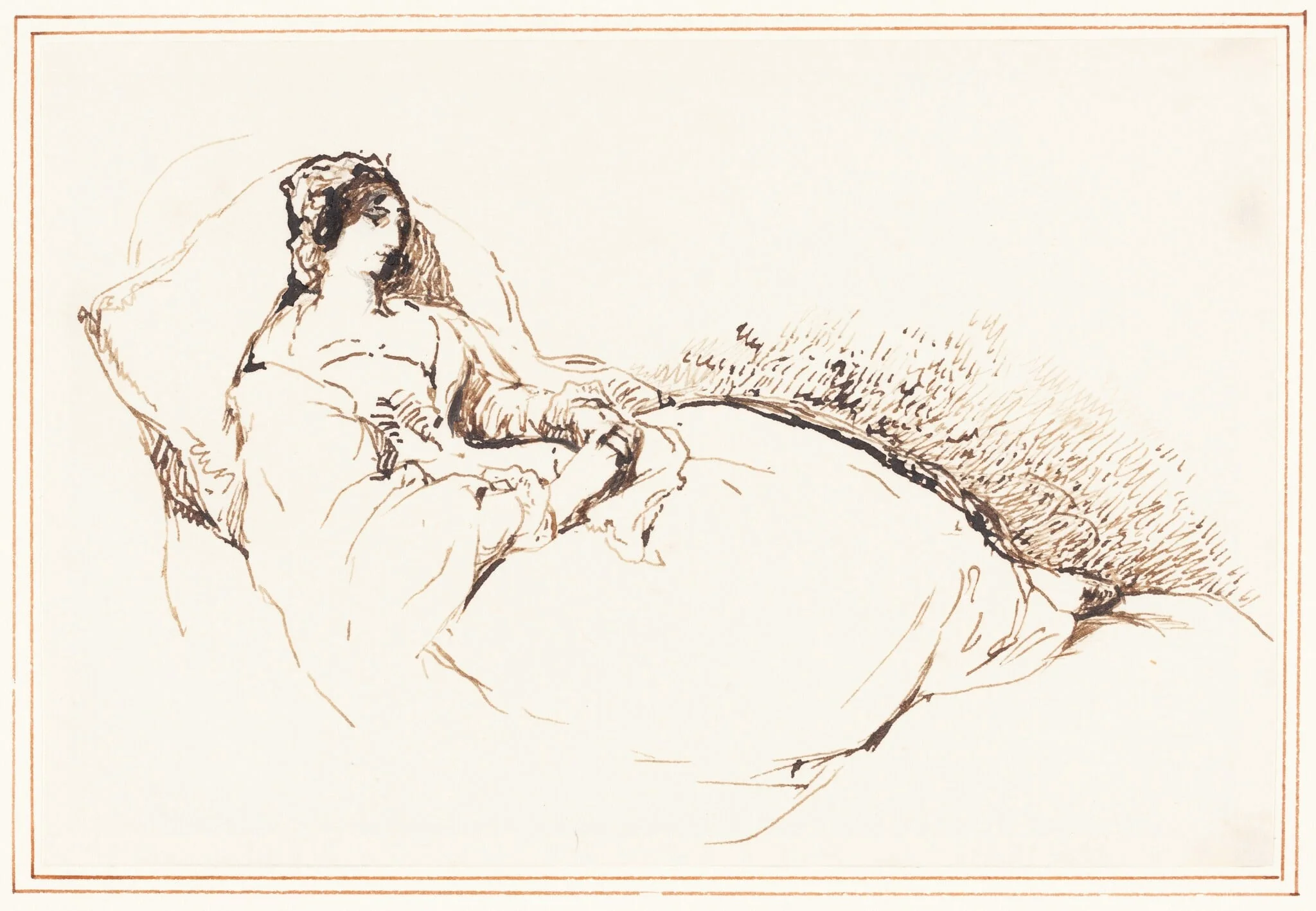 A Woman Reclining on a Cushion, by George Jones, ink, 1828