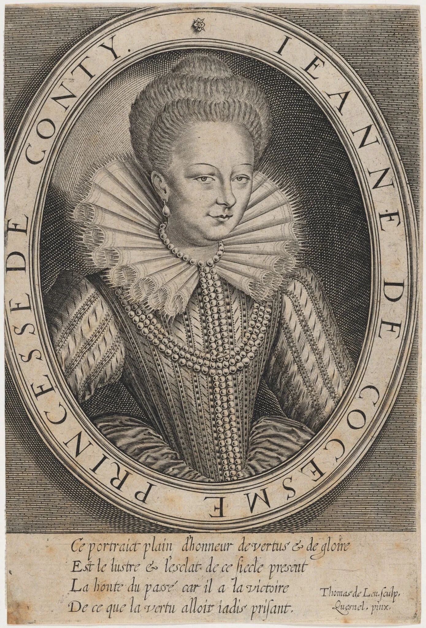 Jeannes de Cocesme, First Wife of Francois, Prince of Conti, by Thomas de Leu, ink, 1590