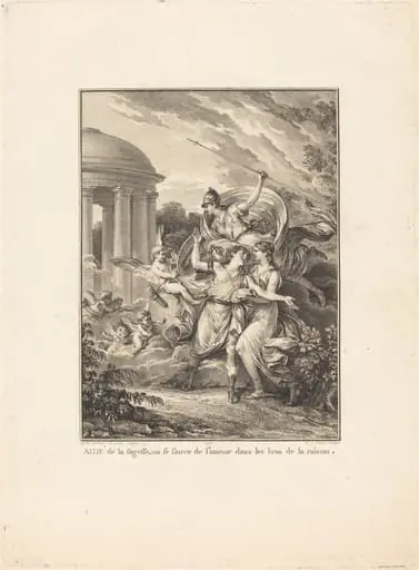 Frontispiece: Aidé de la sagesse, on se sauve de l'amour dans les bras de la raison