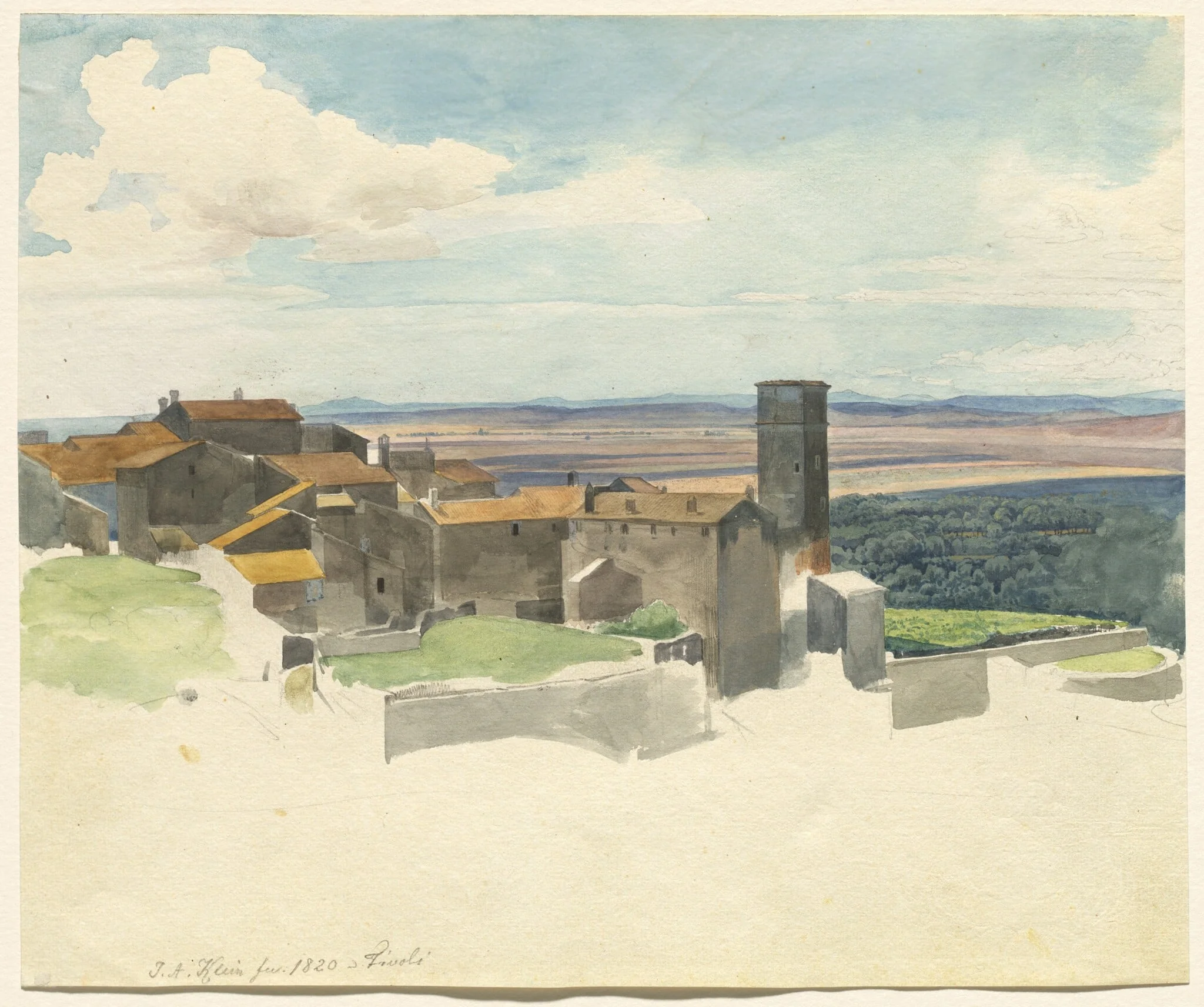 Tivoli and the Roman Campagna, by Johann Adam Klein, graphite, 1820