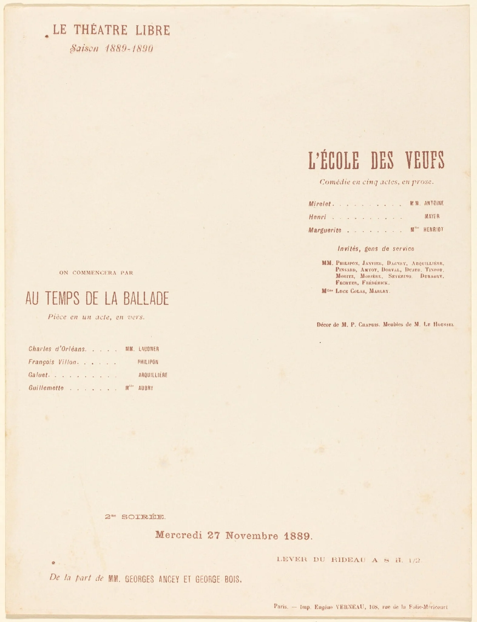 L'École des veufs; Au Temps de la ballade