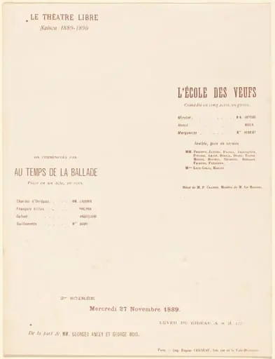 L'École des veufs; Au Temps de la ballade