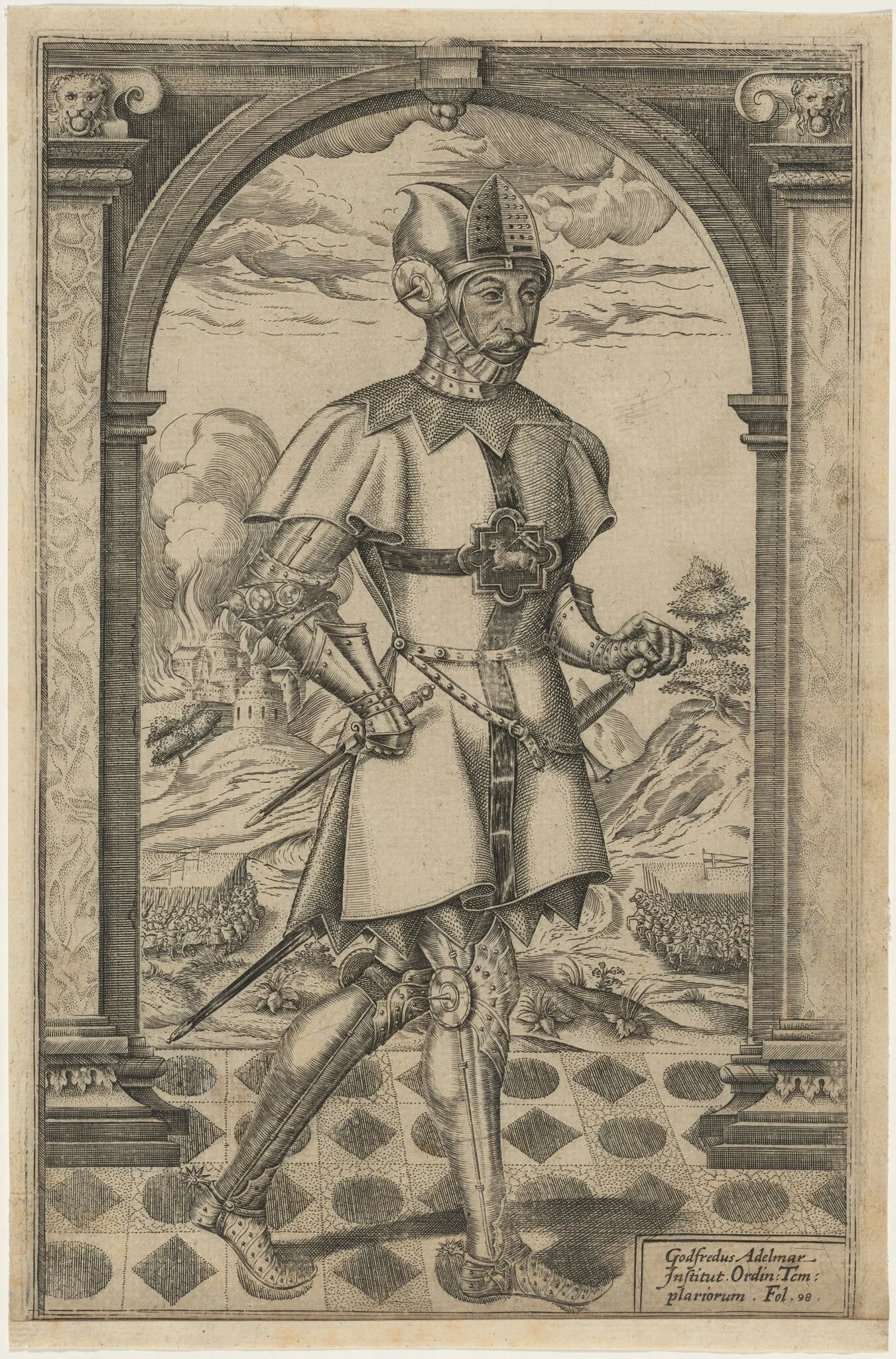 Godfrey Adelmar, Founder of the Knights Templar, by William Rogers, ink, 1602