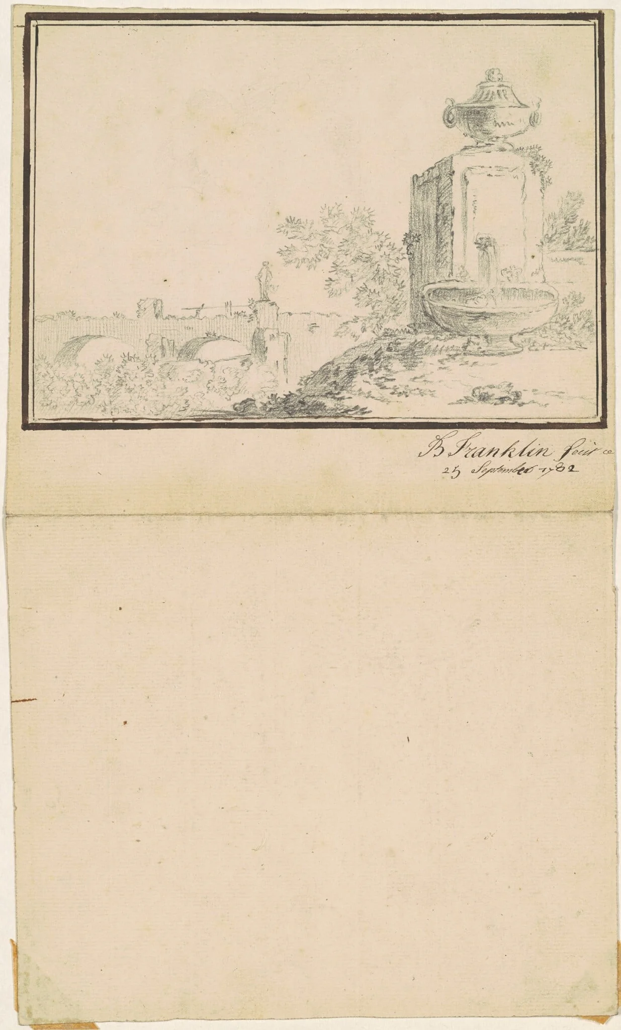 Landscape with a Fountain, by Benjamin Franklin Bache, ink, 1782