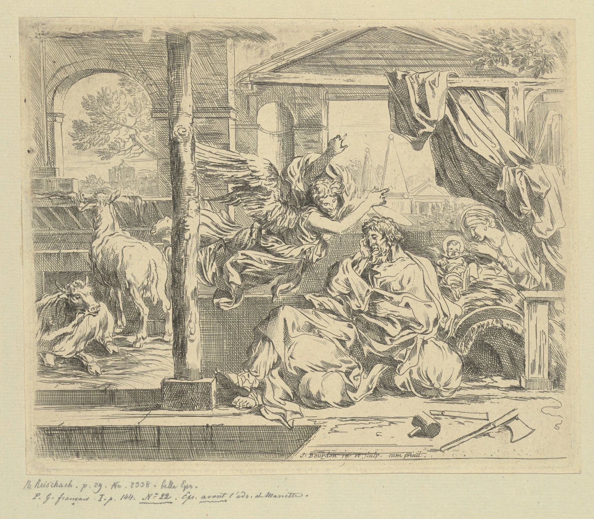 The Dream of Saint Joseph, by Sébastien Bourdon, ink, 1655