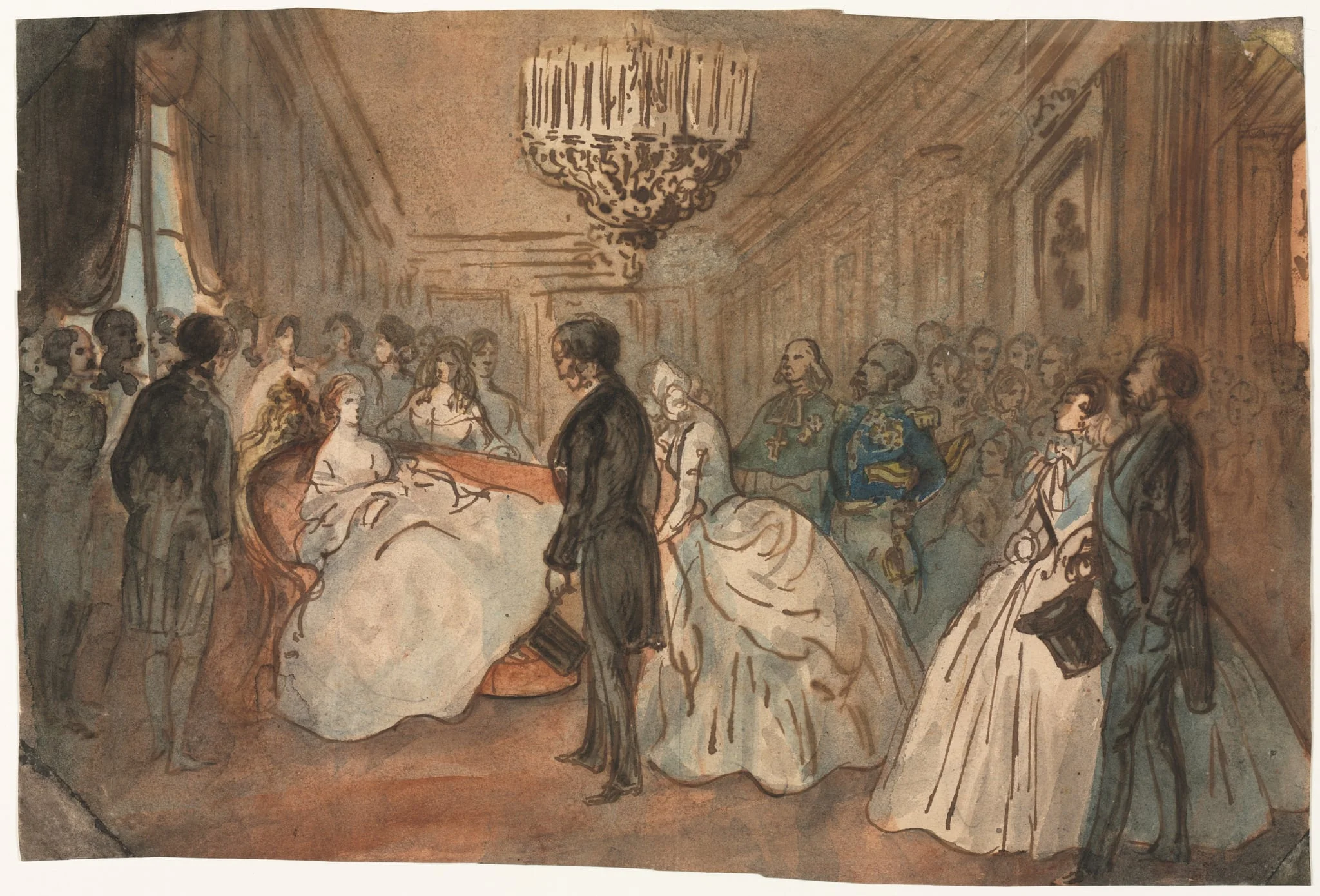 The Empress Eugénie Receiving the Diplomatic Corps after the Birth of the Imperial Prince, by Constantin Guys, 1856