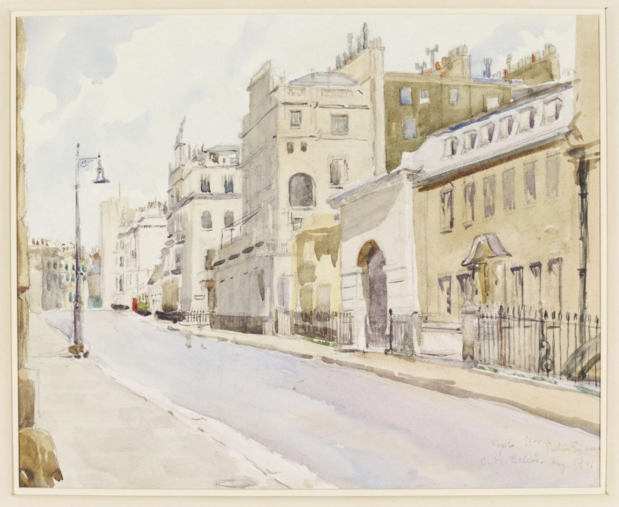 Lyall Street, Eaton Square, by Ediss, watercolor, 1941