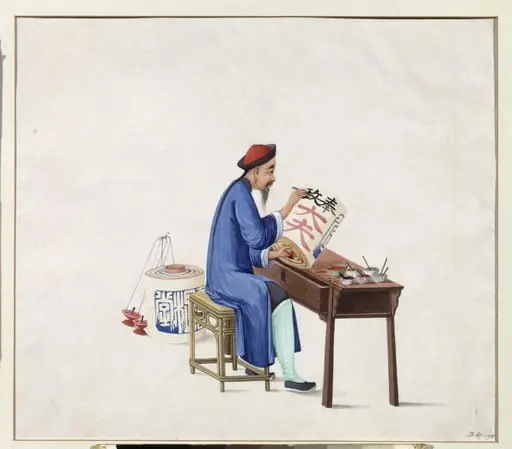 Man Writing on Lanterns
