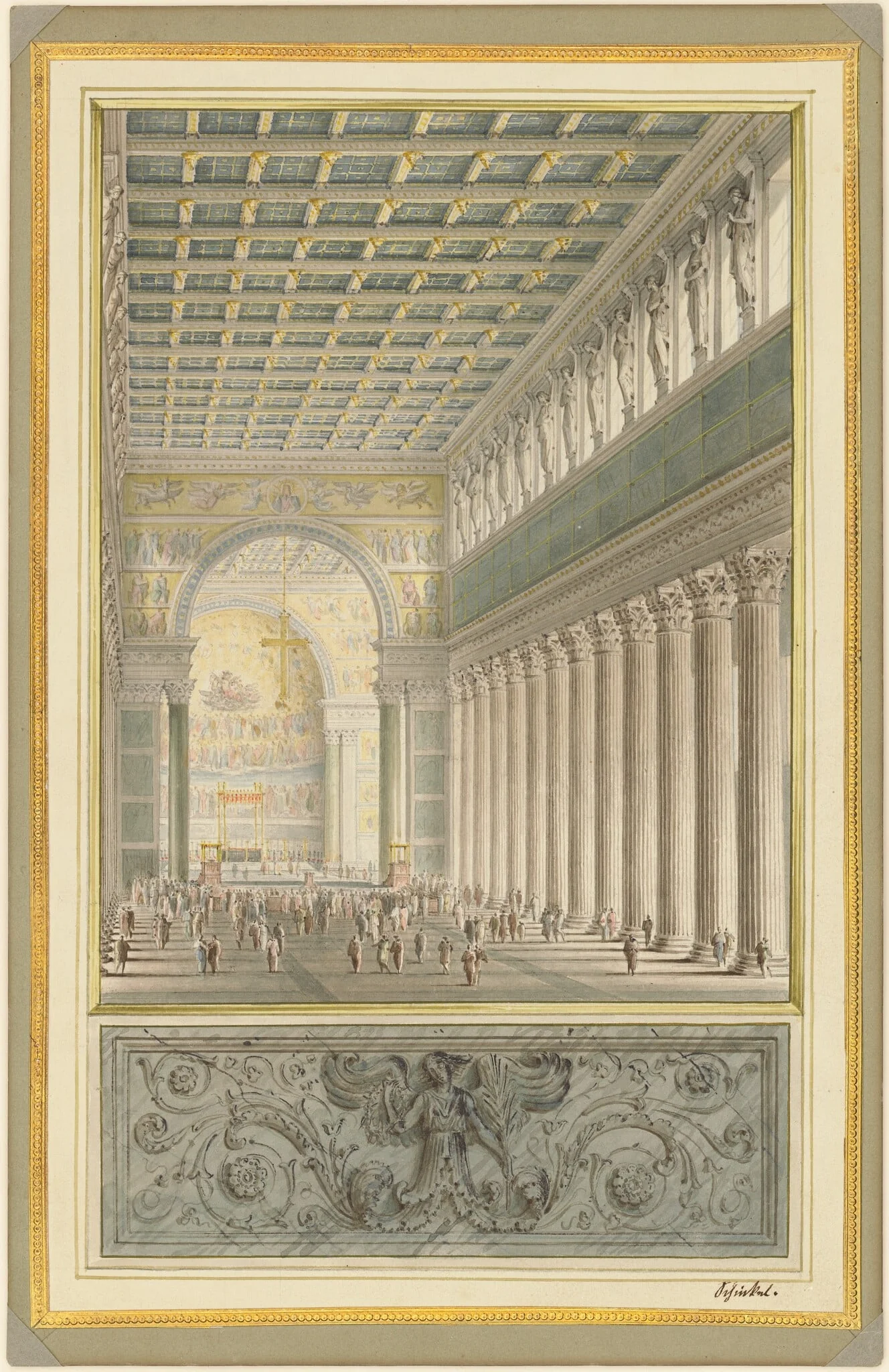 The Nave, Apse, and Crossing of a Cathedral for Berlin, by Karl Friedrich Schinkel, graphite, 1827