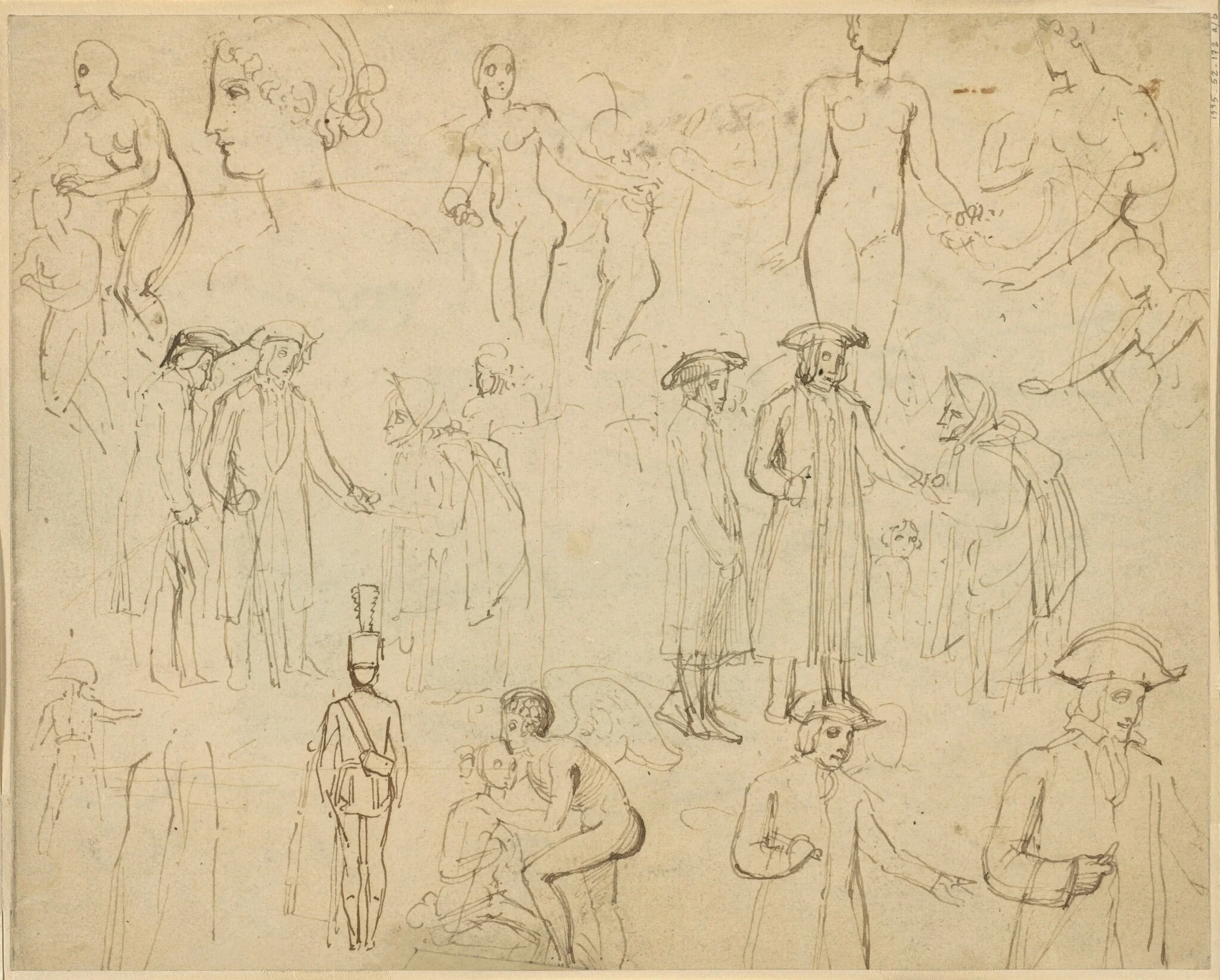 Roger de Coverley and the Gypsies [verso], by Thomas Stothard, ink, 1803