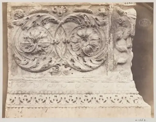 Marble portion of a sacophagus ornamented with bas-relief foliage