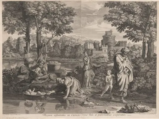 Moyses infantulus in Carecto ripae Nili a parentibus expositus (Baby Moses Placed in the Nile by his Parents)