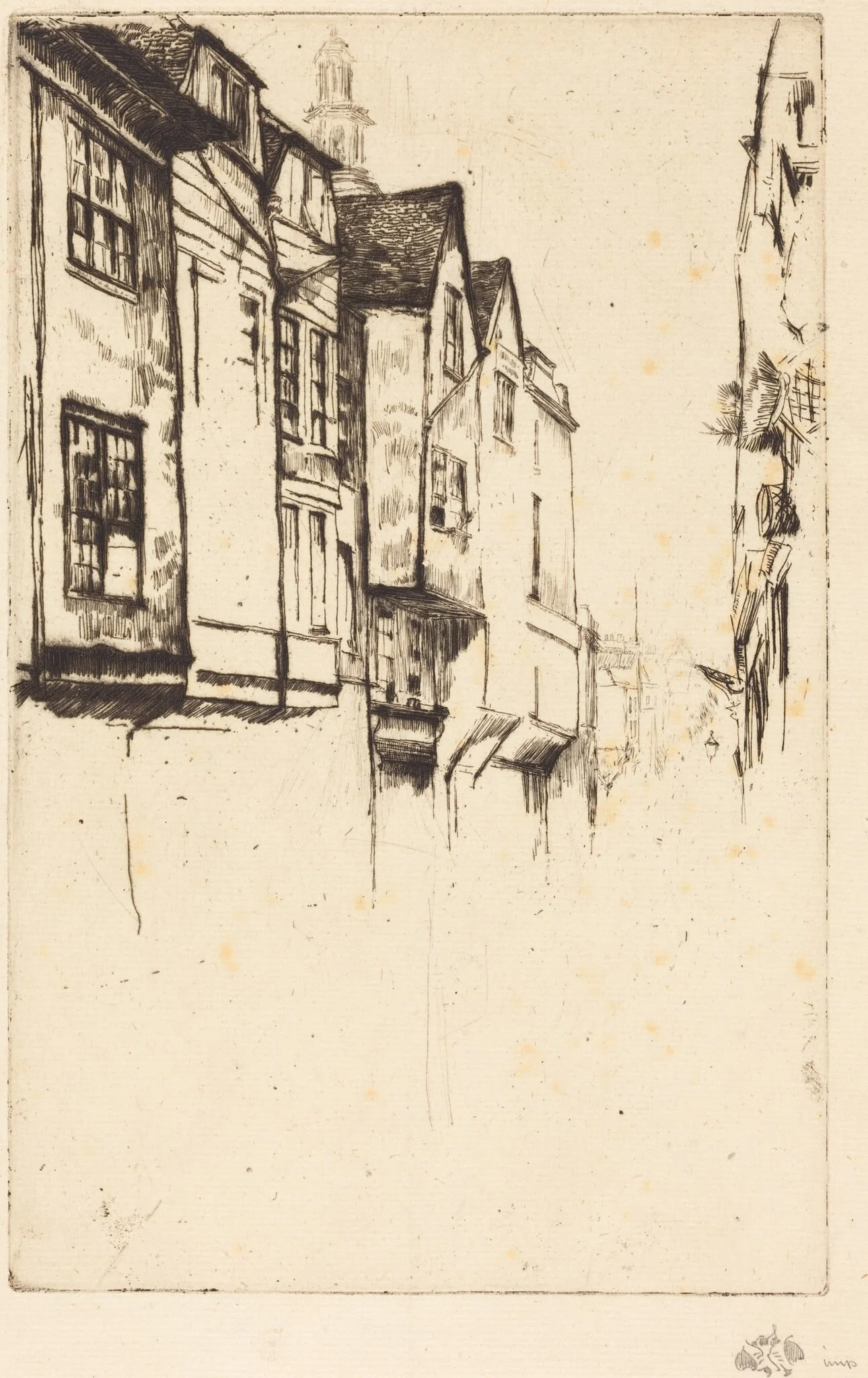 Wych Street, by James McNeill Whistler, ink, 1877