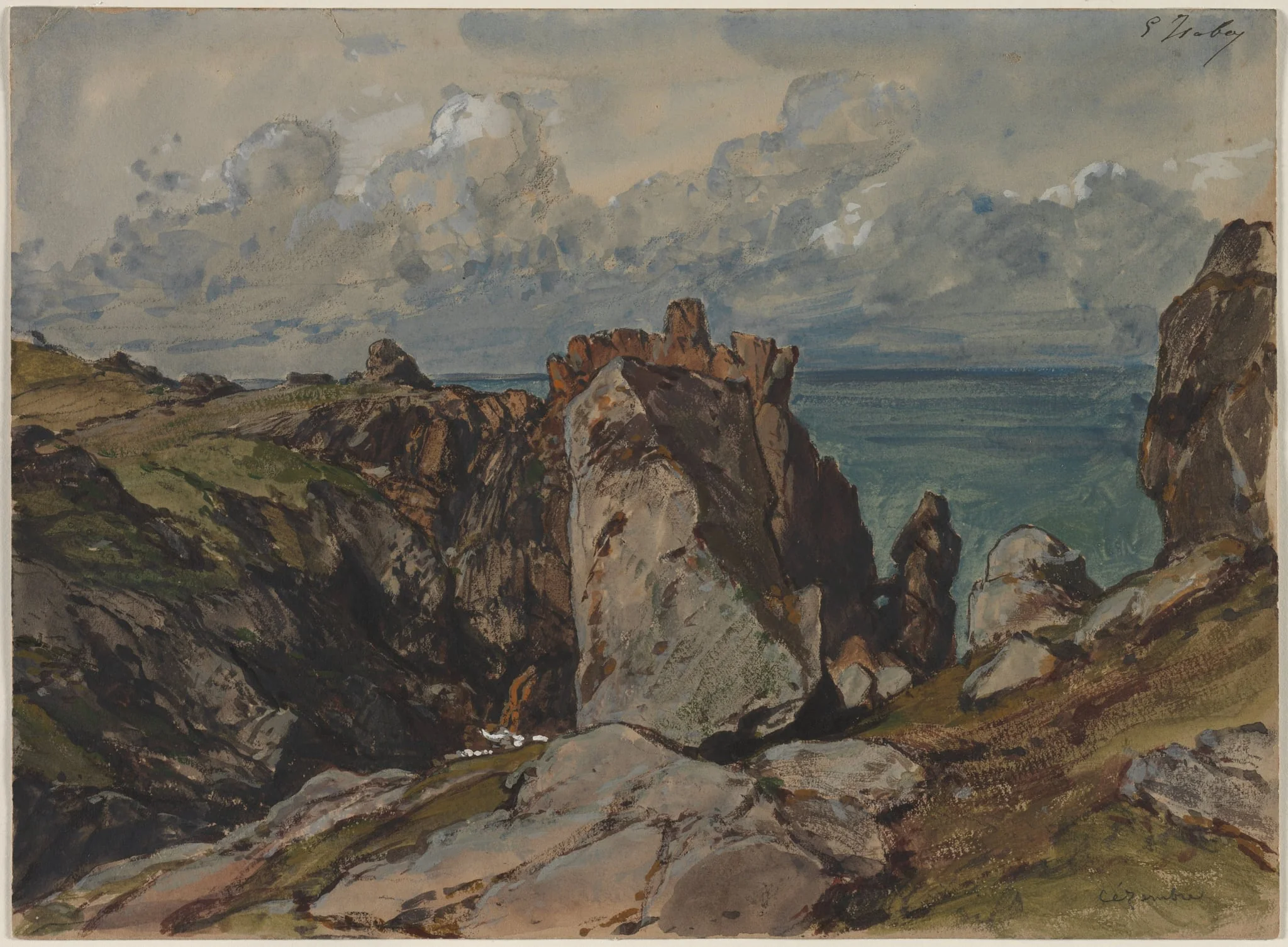 Cliffs by the Sea at Cézembre, Brittany, by Eugène Isabey, 1830