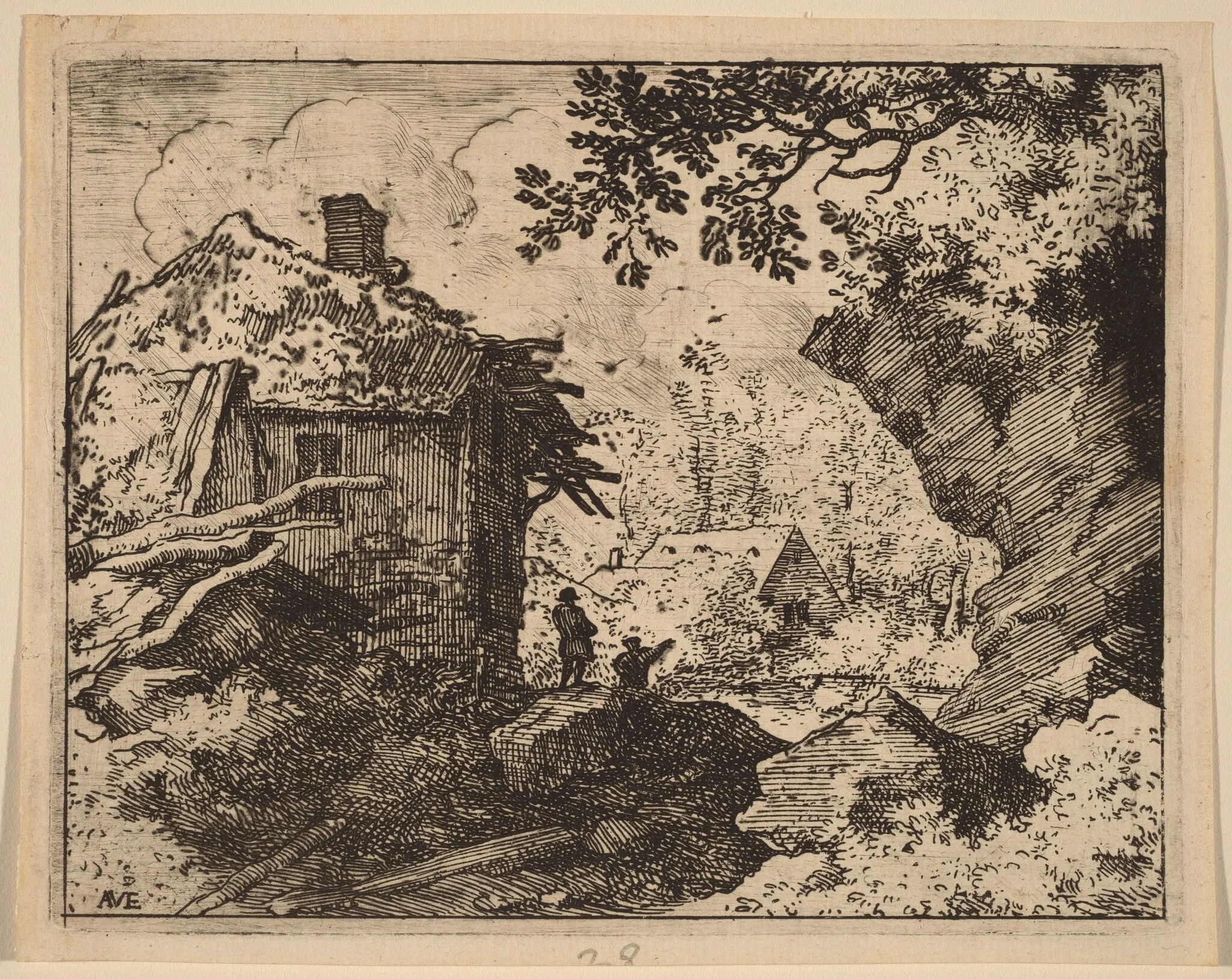 Straw Hut Seen from Behind, by Allart van Everdingen, ink, 1650