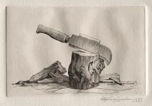 Illustration for "Peronnik the Fool":  A Bill and a Wooden Block