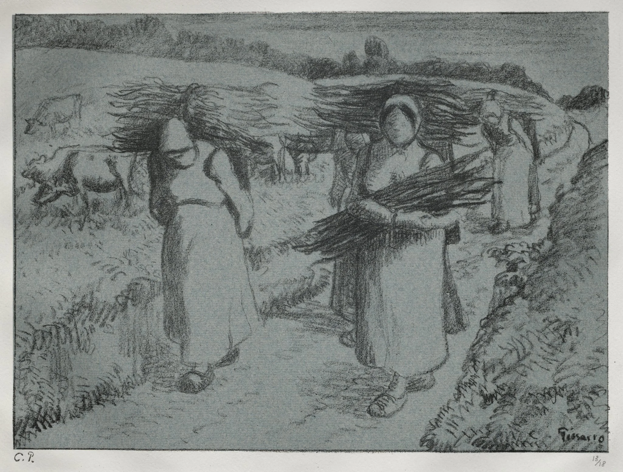 Peasants Carrying Fagots, by Camille Pissarro, 1896