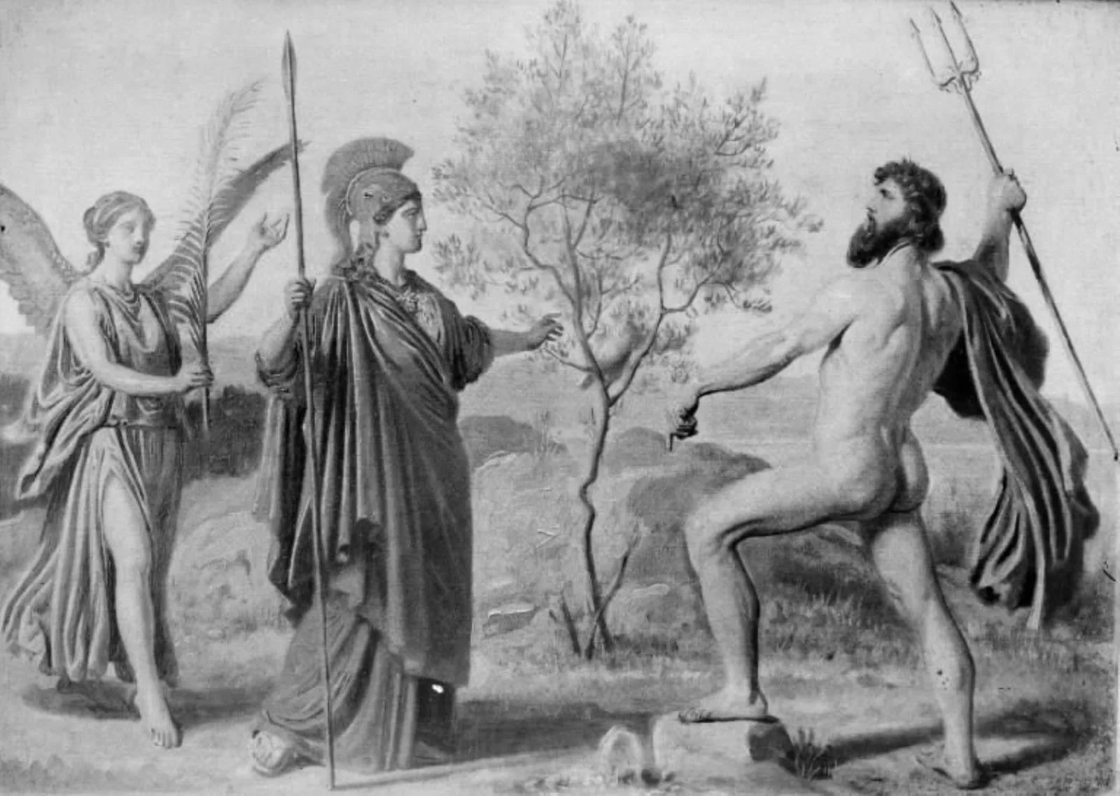 Athene followed by Nike Disputing with Poseidon for Possession of Attica