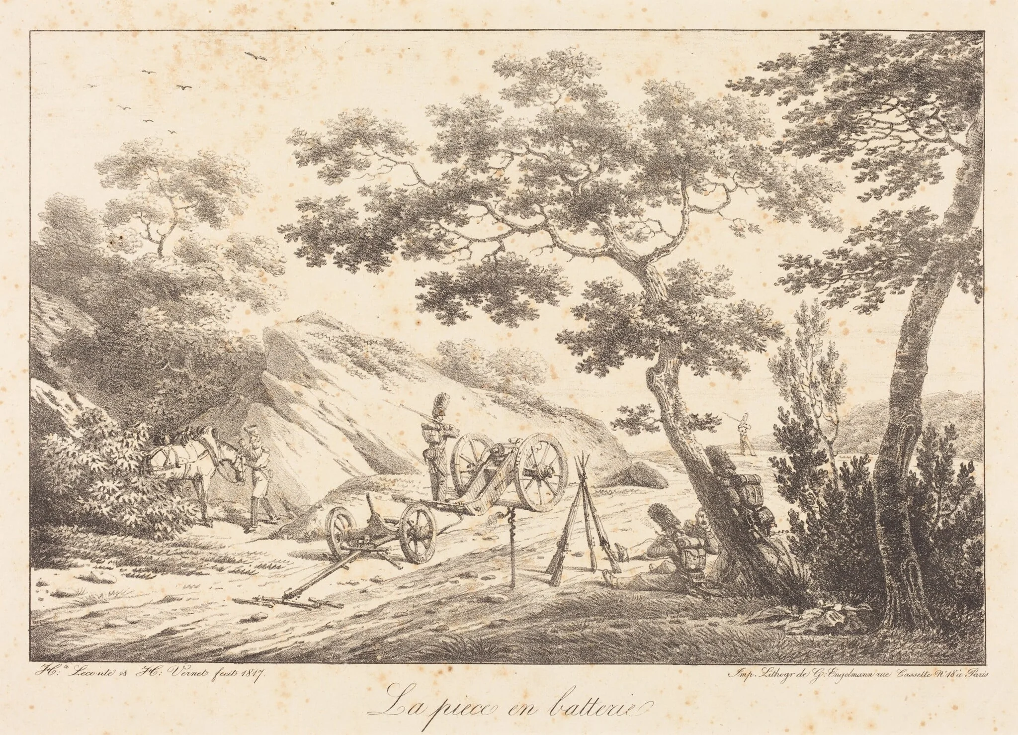 La piece en batterie, by Horace Vernet, ink, 1817