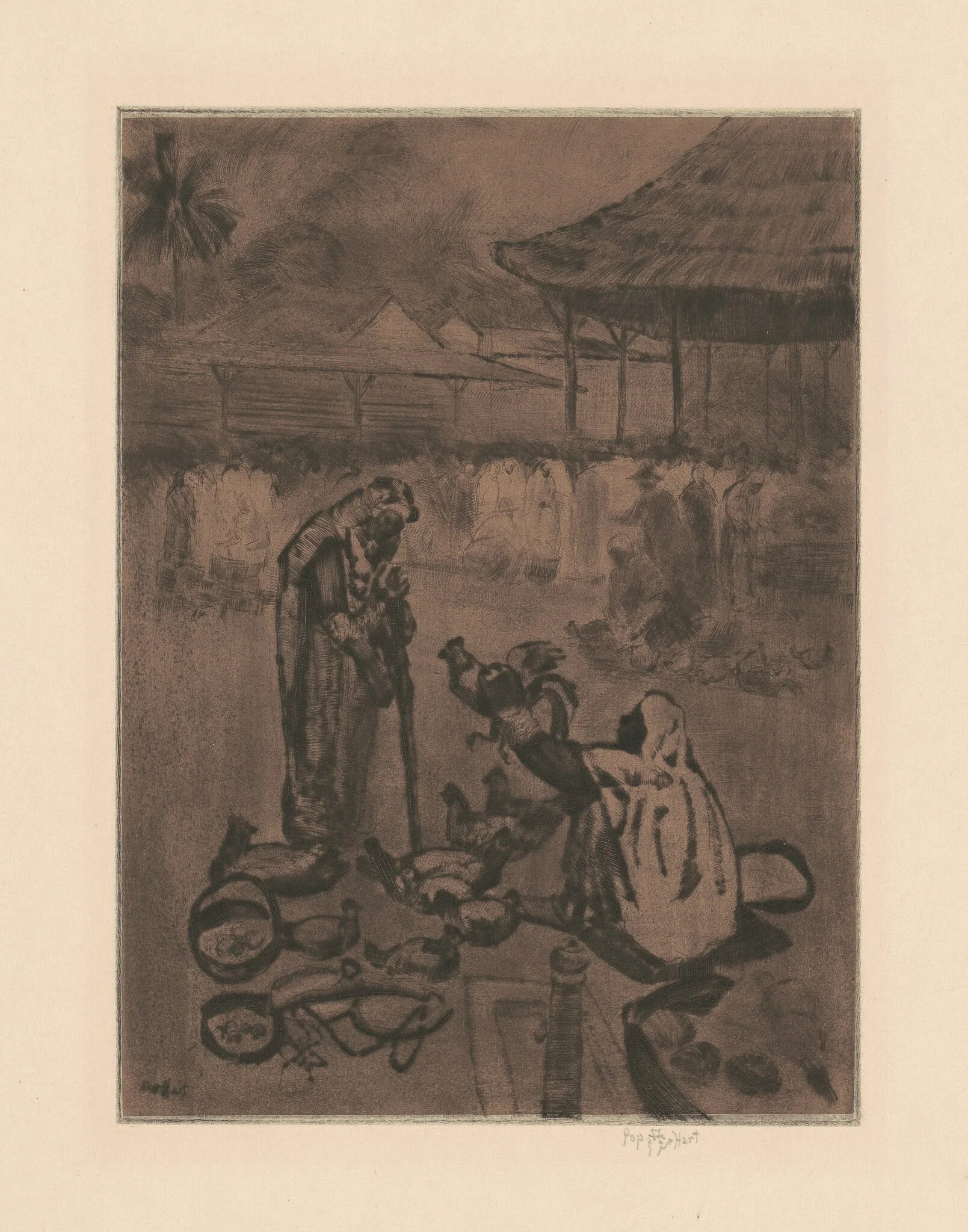 Chicken Vendor, Trinidad, by George Overbury Hart, ink, 1923