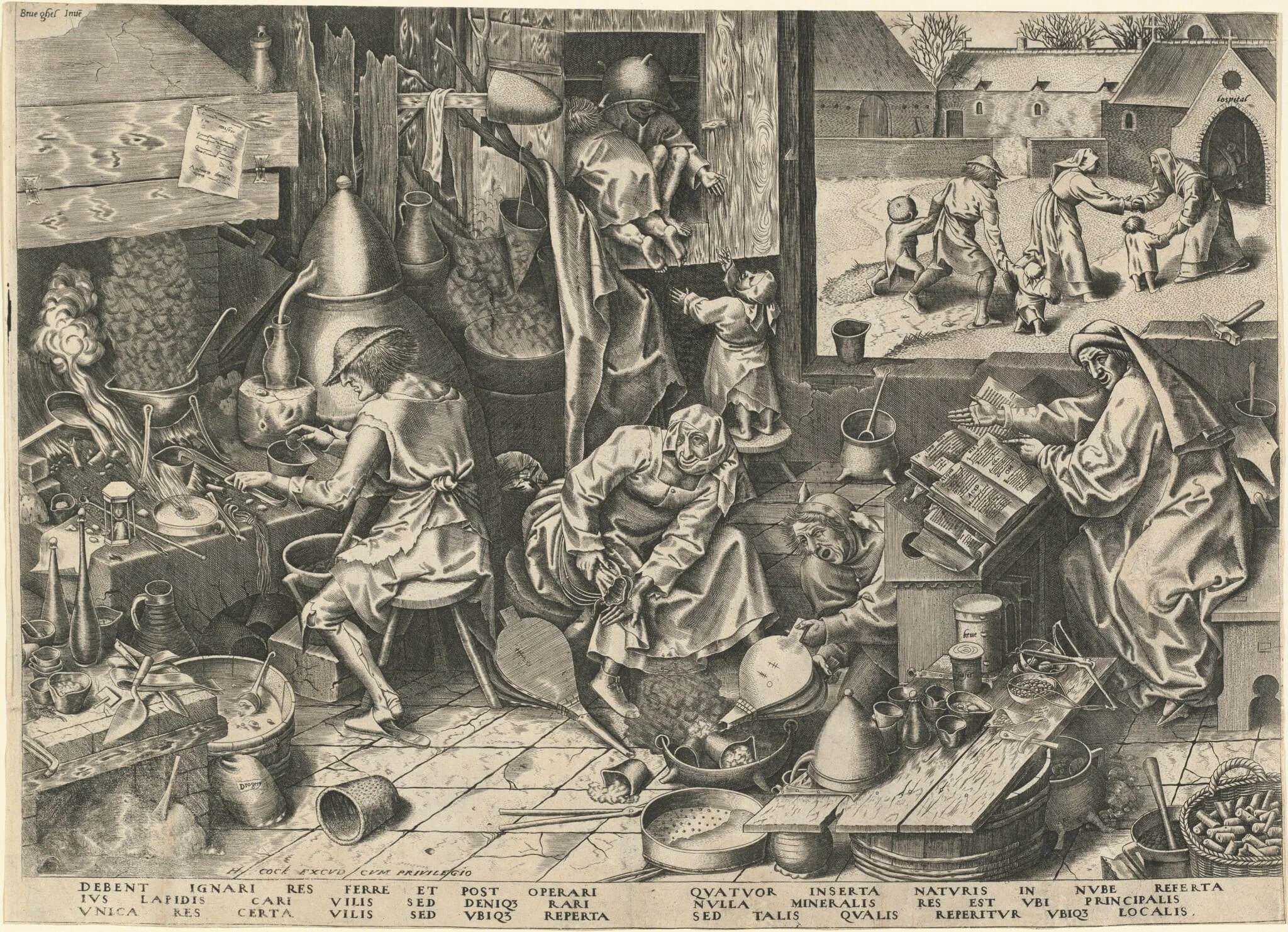 The Alchemist, by Philip Galle, ink, 1558