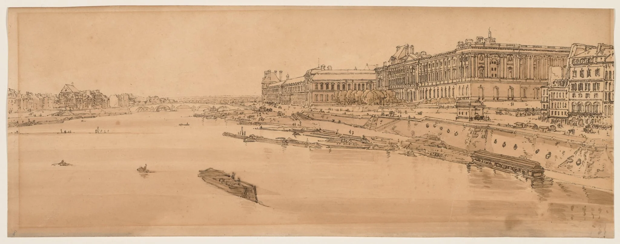A Selection of Twenty of the Most Picturesque Views in Paris:  View of the Louvre and Bridge of the Tuilleries taken from Pont Neuf, by Girtin, 1802