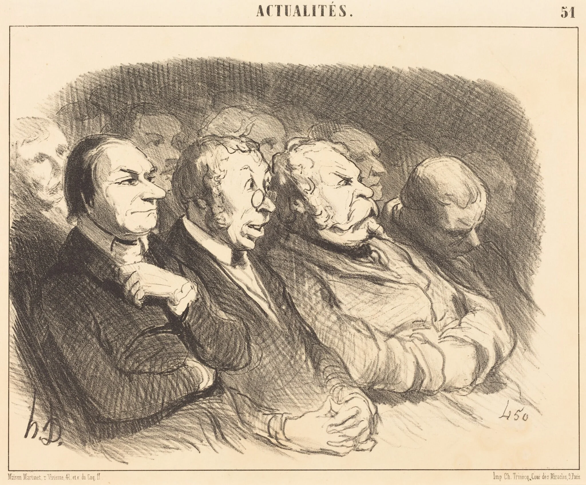 Physionomies de spectateurs de la Porte St.-Martin..., by Honoré Daumier, ink, 1852