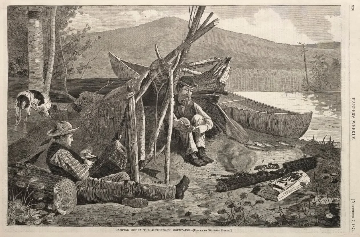 Camping Out in the Adirondack Mountains, by Winslow Homer, 1874