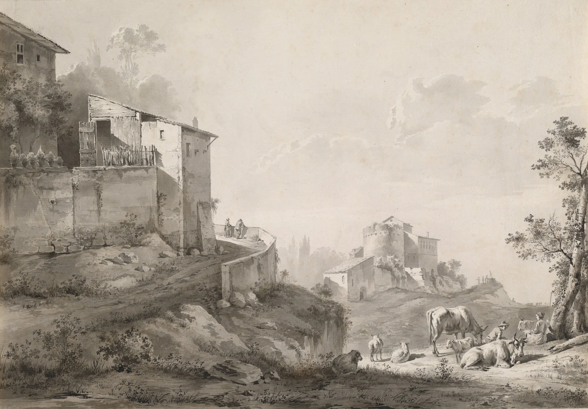 A Sunlit Landscape with Hilltop Houses