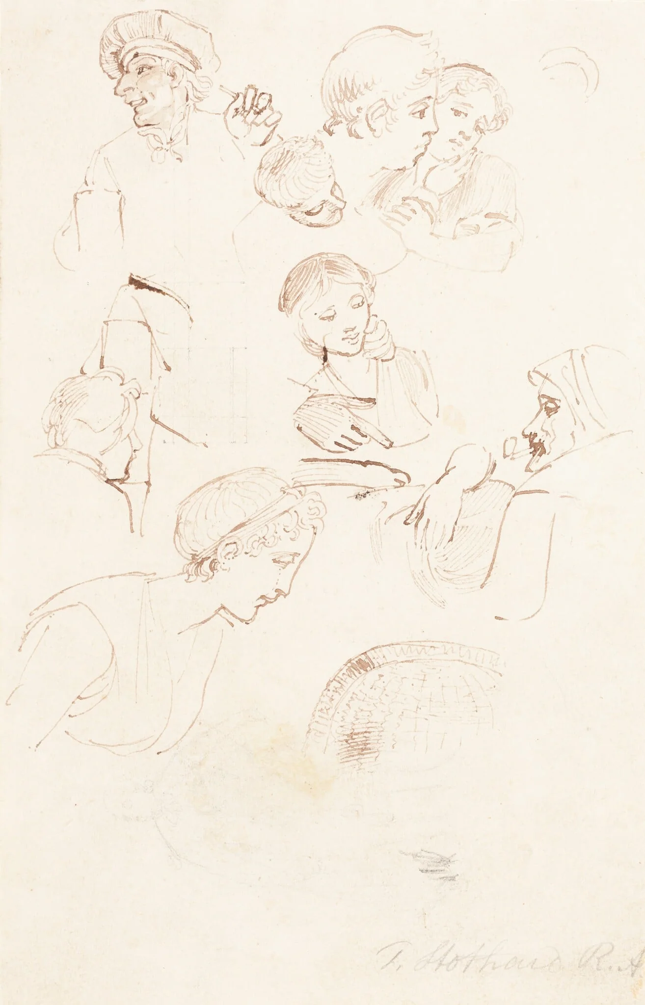 Sheet of Studies, by Thomas Stothard, ink, 1794
