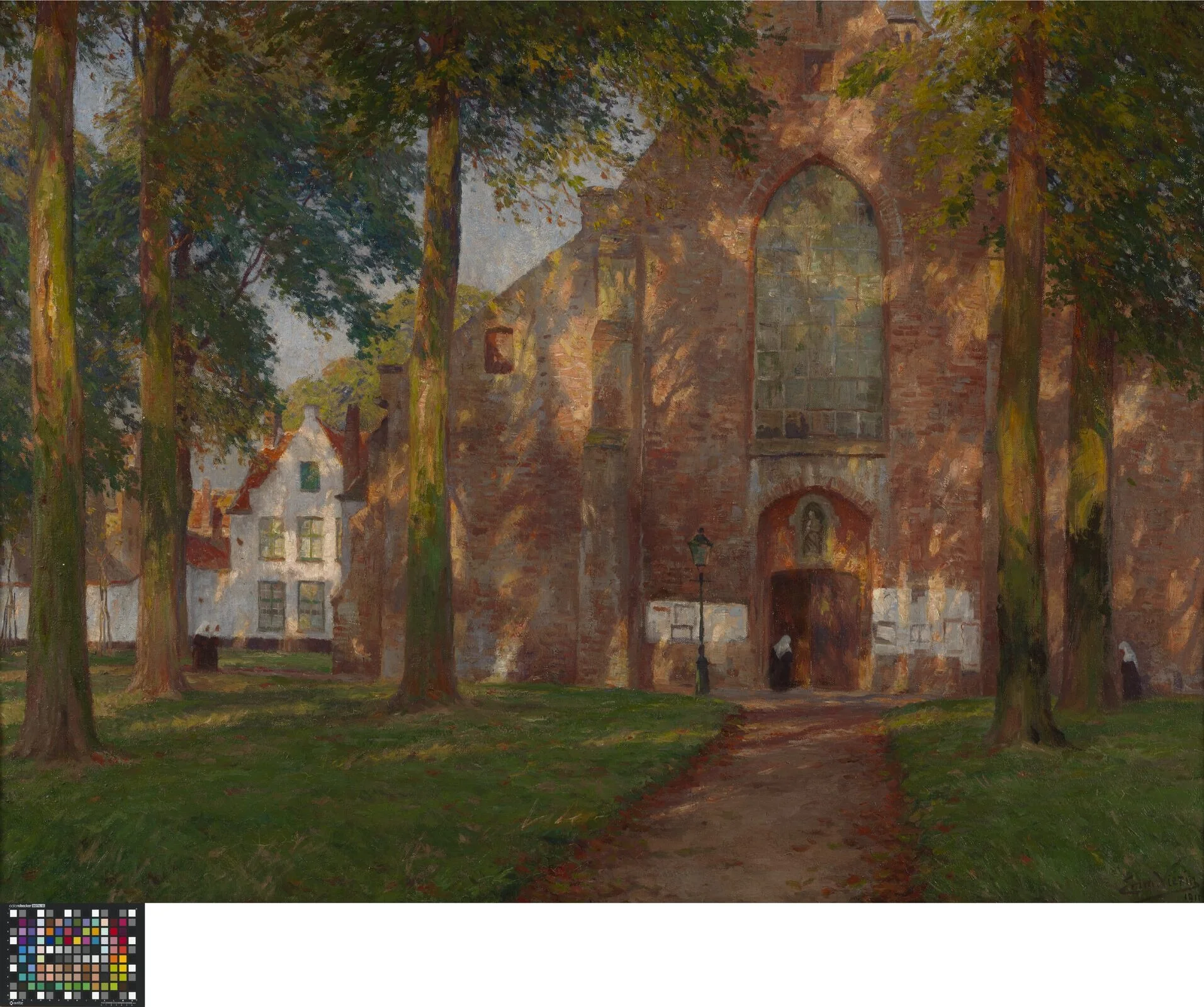 Het begijnhof in Brugge, by Emmanuel Viérin, oil, 1911