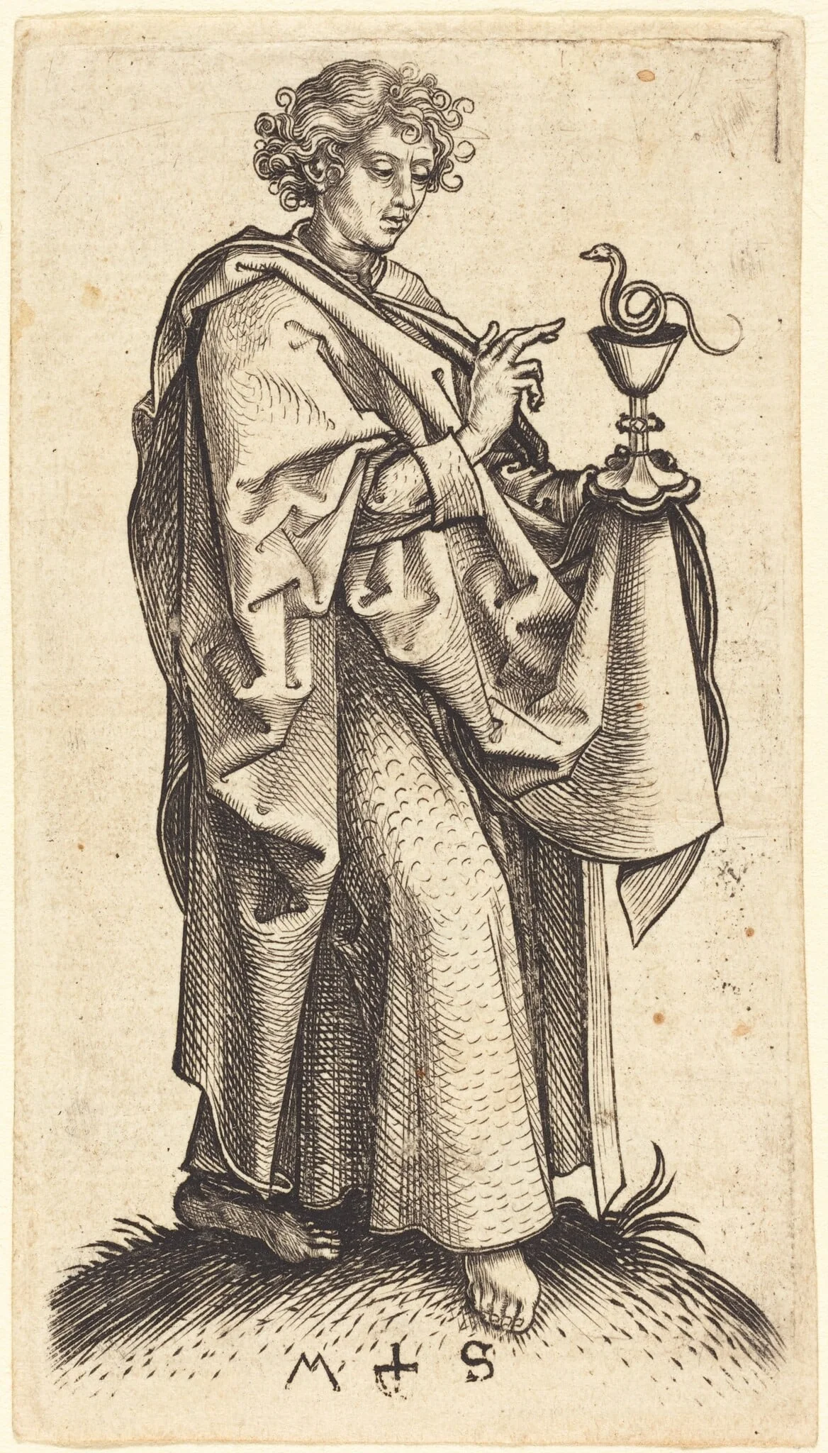 Saint John the Evangelist, by Martin Schongauer, ink, 1480
