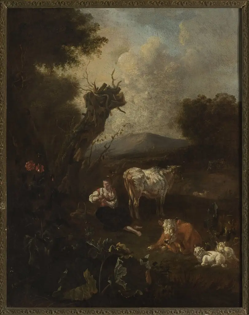 Shepherdess with a herd