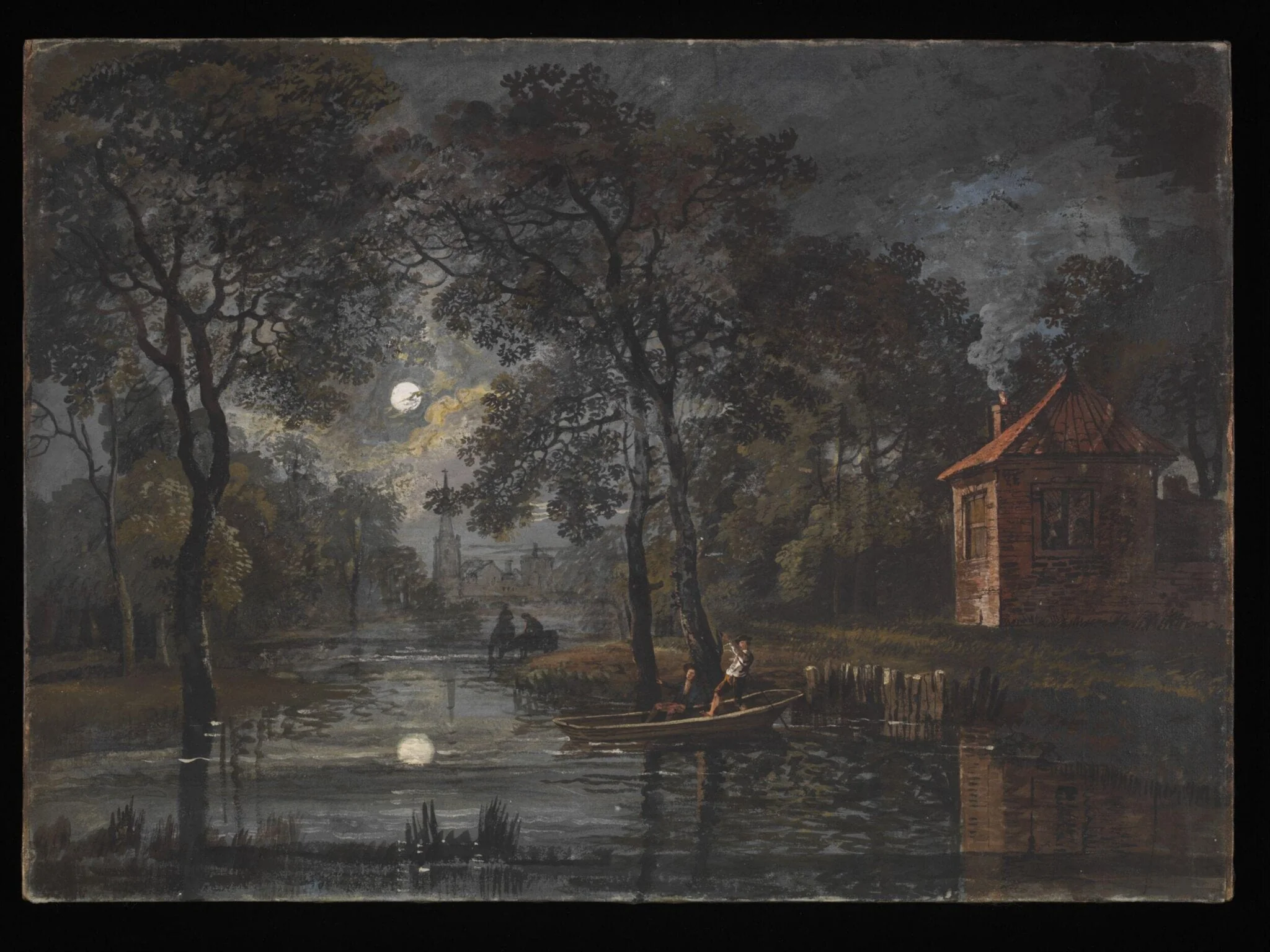 Moonlight on a river, by Paul Sandby, watercolor, 1800