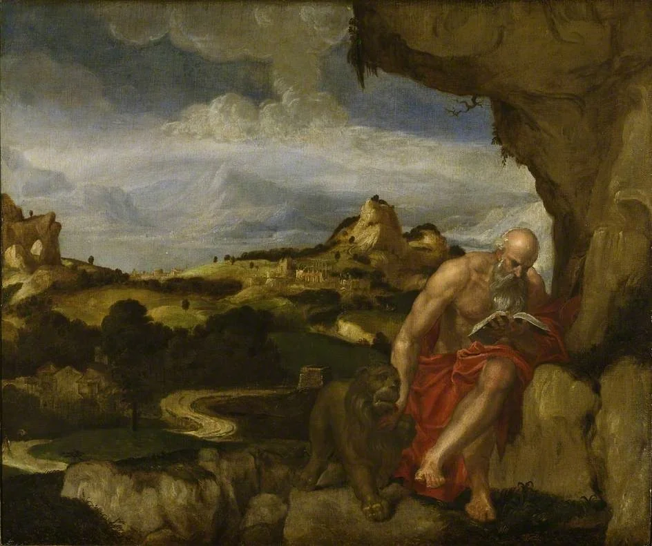 St Jerome in the Wilderness, by Lambert Sustris, oil, 1559