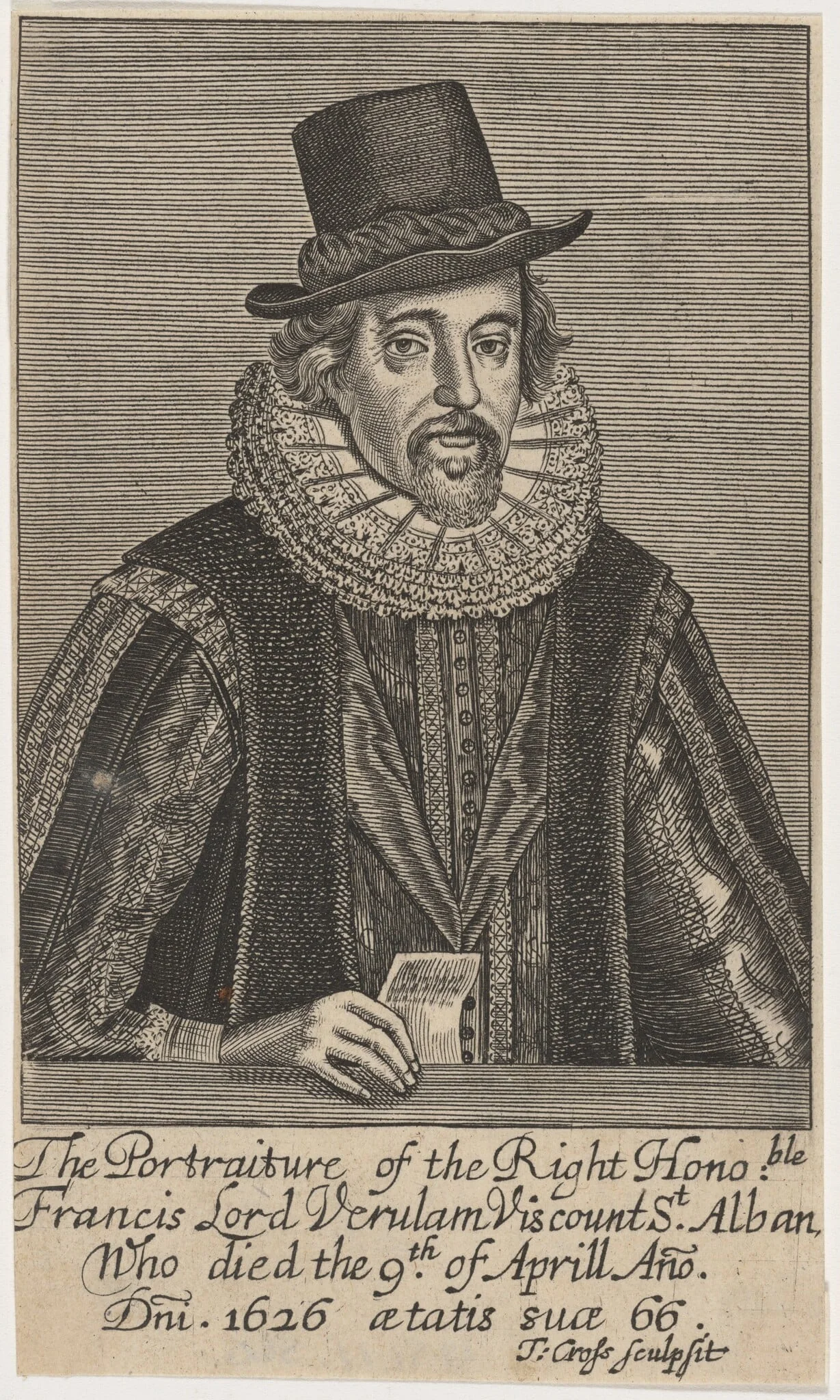 Francis Lord Verulam Viscount St. Alban, by Thomas Cross, ink, 1653