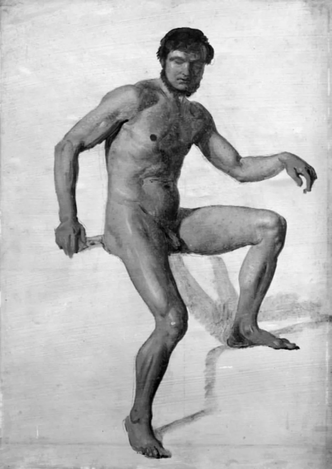 Siddende nøgen mandlig model, by Unknown, 1849