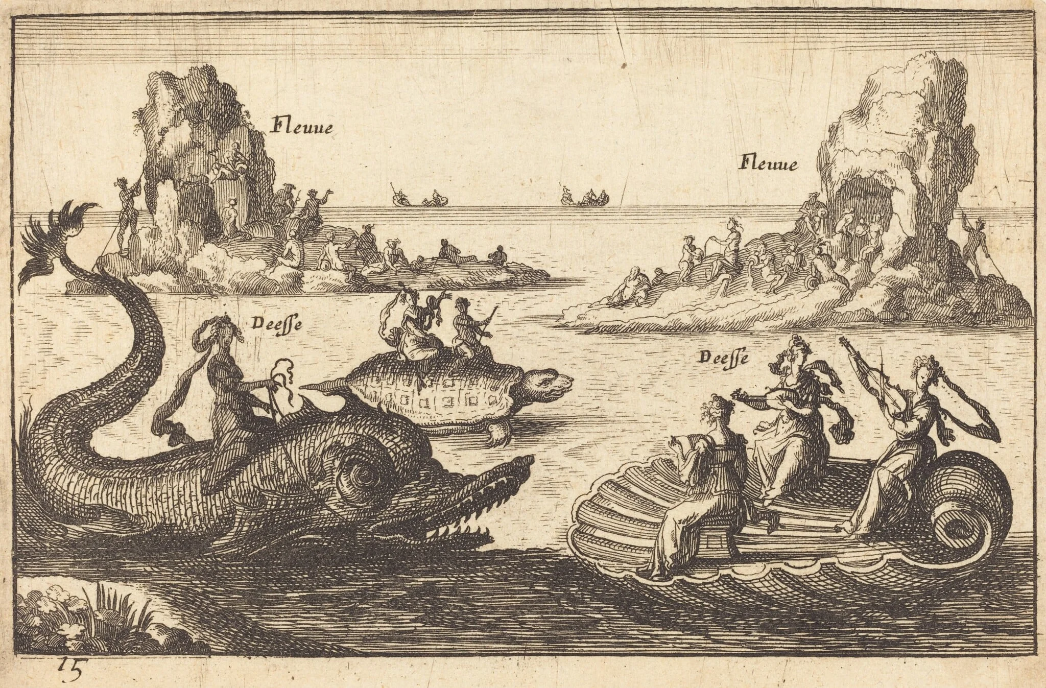 Goddesses on the River, by Balthasar Moncornet, ink, 1634