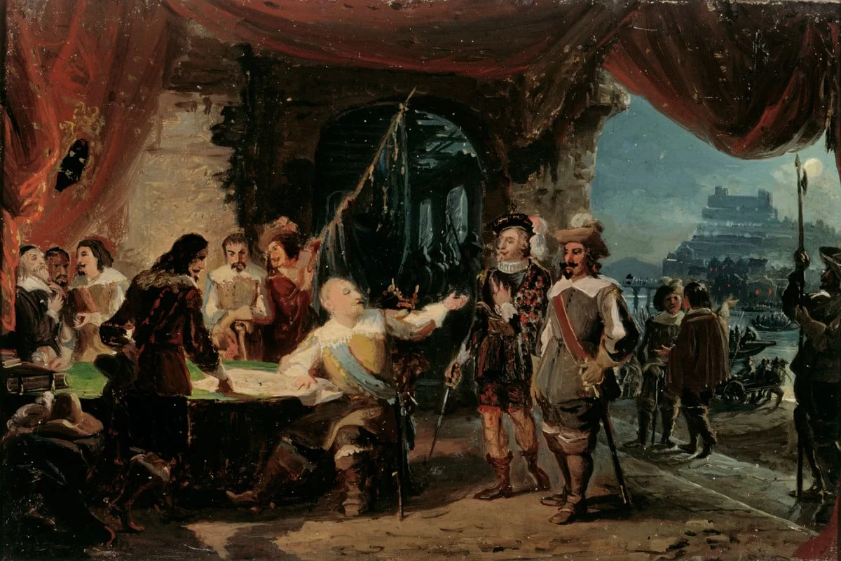 Kustaa II Adolf ja hänen sotaneuvostonsa Würzburgissa, luonnos, by Robert Wilhelm Ekman, unspecified