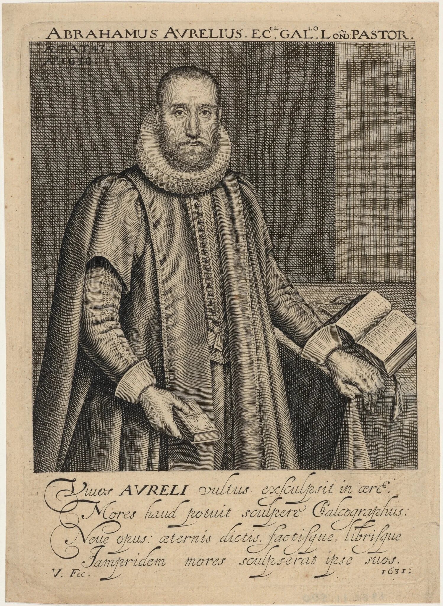 Abraham Aurelius, Minister of the French Church in London, by Robert van Voerst, ink, 1631