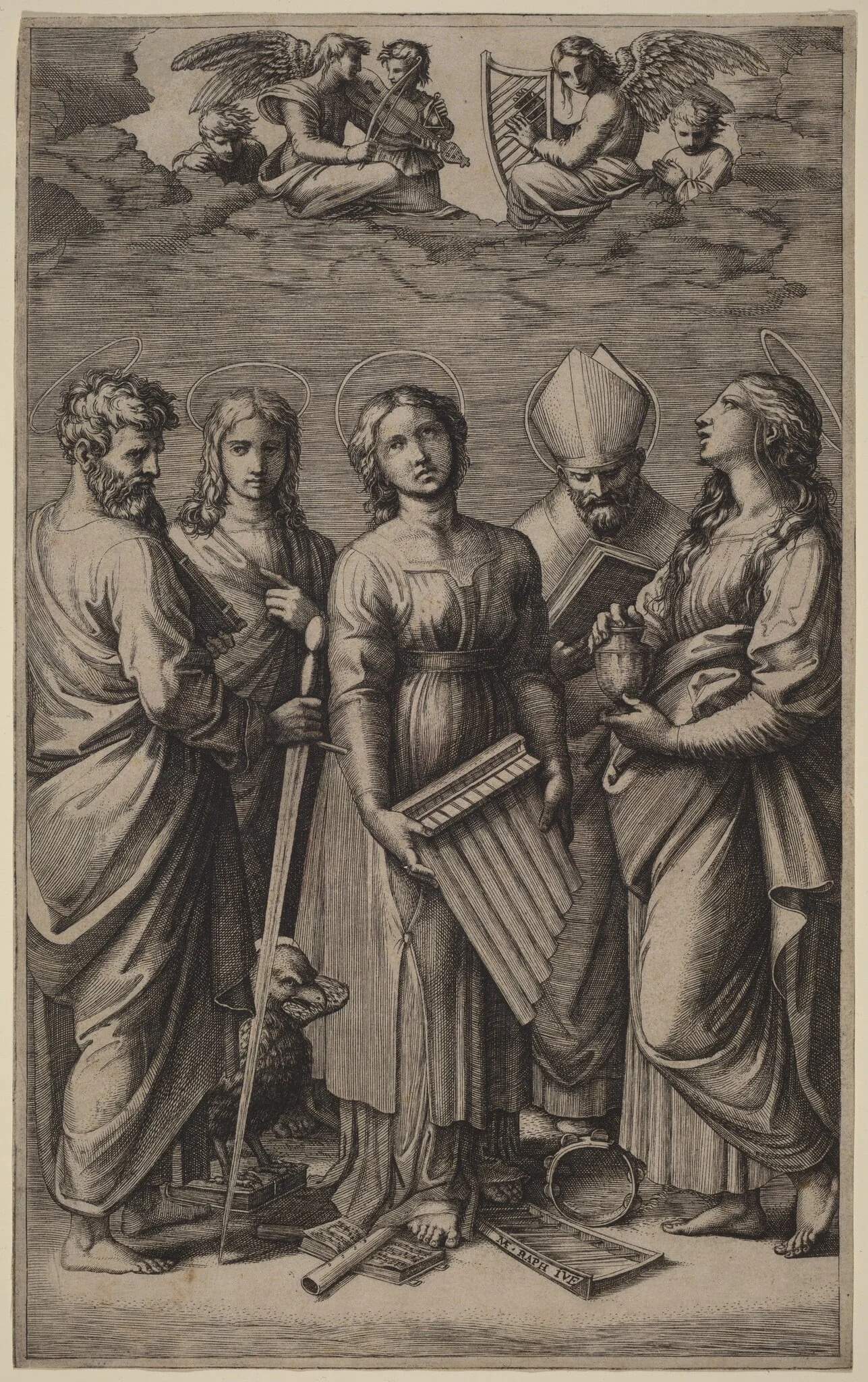Saint Cecilia, by Marcantonio Raimondi, ink, 1516