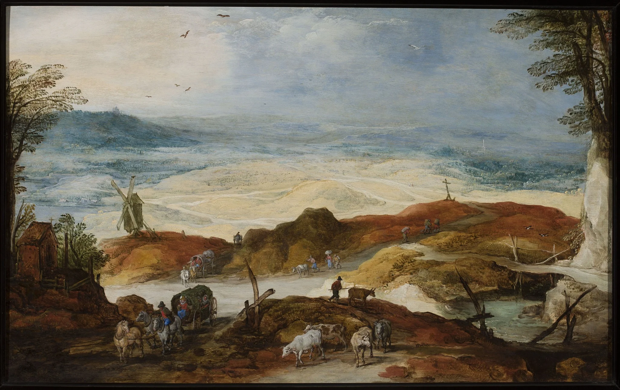 Sandy landscape with travellers and cattle