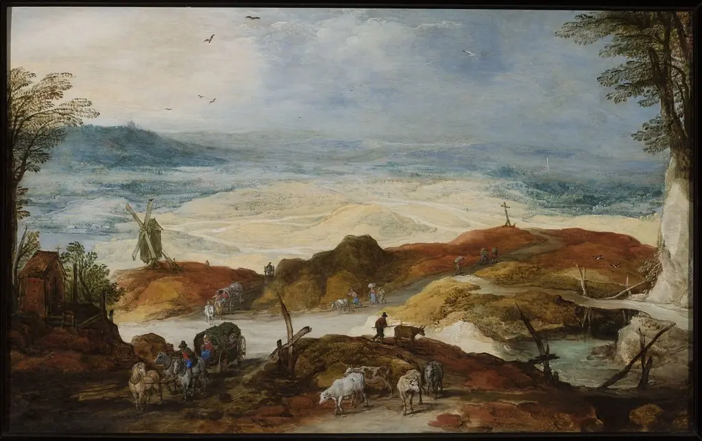 Sandy landscape with travellers and cattle